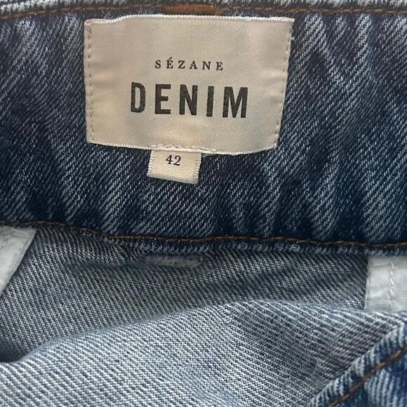 Sézane denim gillie straight cut denim jean tie waist mini skirt xl - Picture 5 of 7